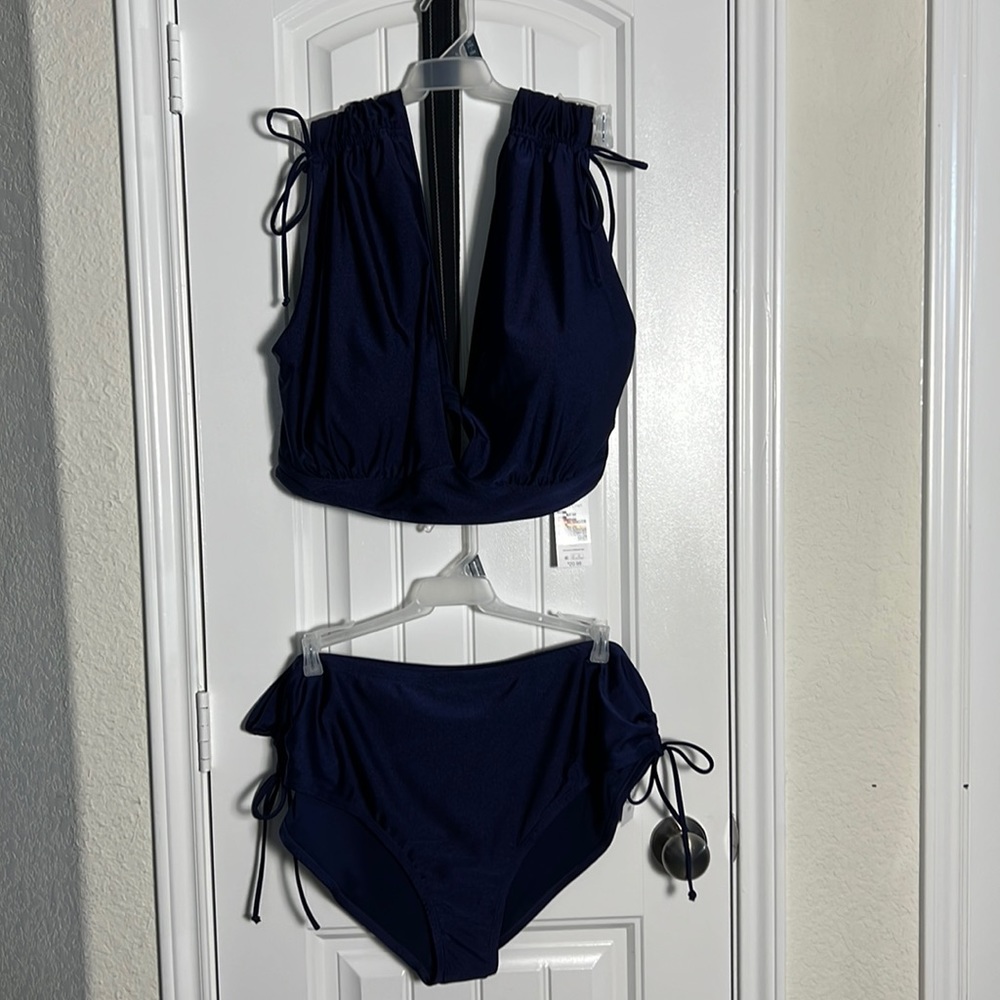 Time and Tru 2pc Ruched Plus Bikini Top/Keyhole Plus Bikini Bottom Set NWT